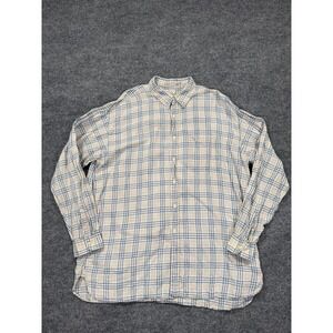 Vintage J Crew Shirt Mens XLT Beige Blue Plaid Linen Long Sleeve Button Up